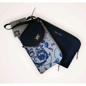 Anne Klein Trio Pouch Wristlet Set Zippered Midnight